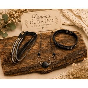 Donna's Curated Collection Choker & Necklace Lot Black Silver Boho Statement 3 P